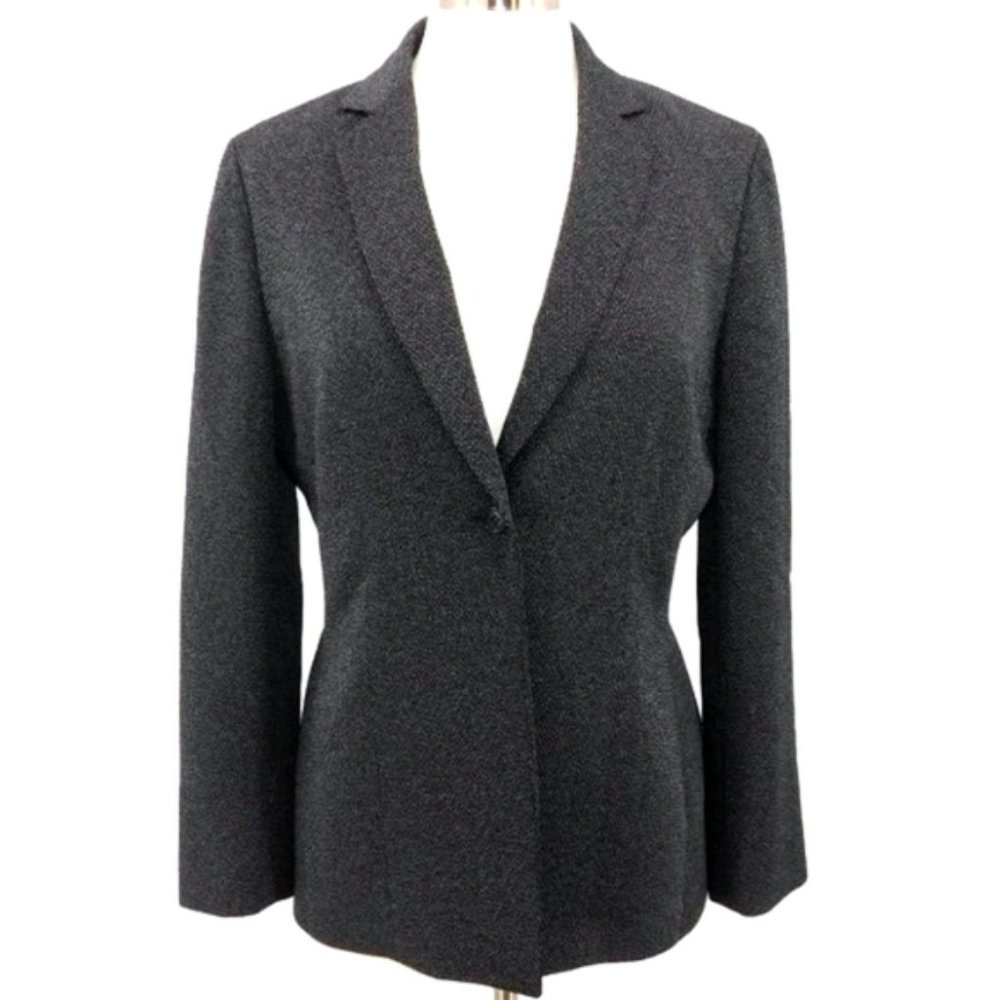 Tahari Grey One Button Herringbone Blazer - Picture 13 of 13